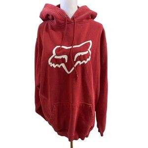 Y2k 2000s FOX Racing Red Logo Pullover Hoodie Sweatshirt Medium